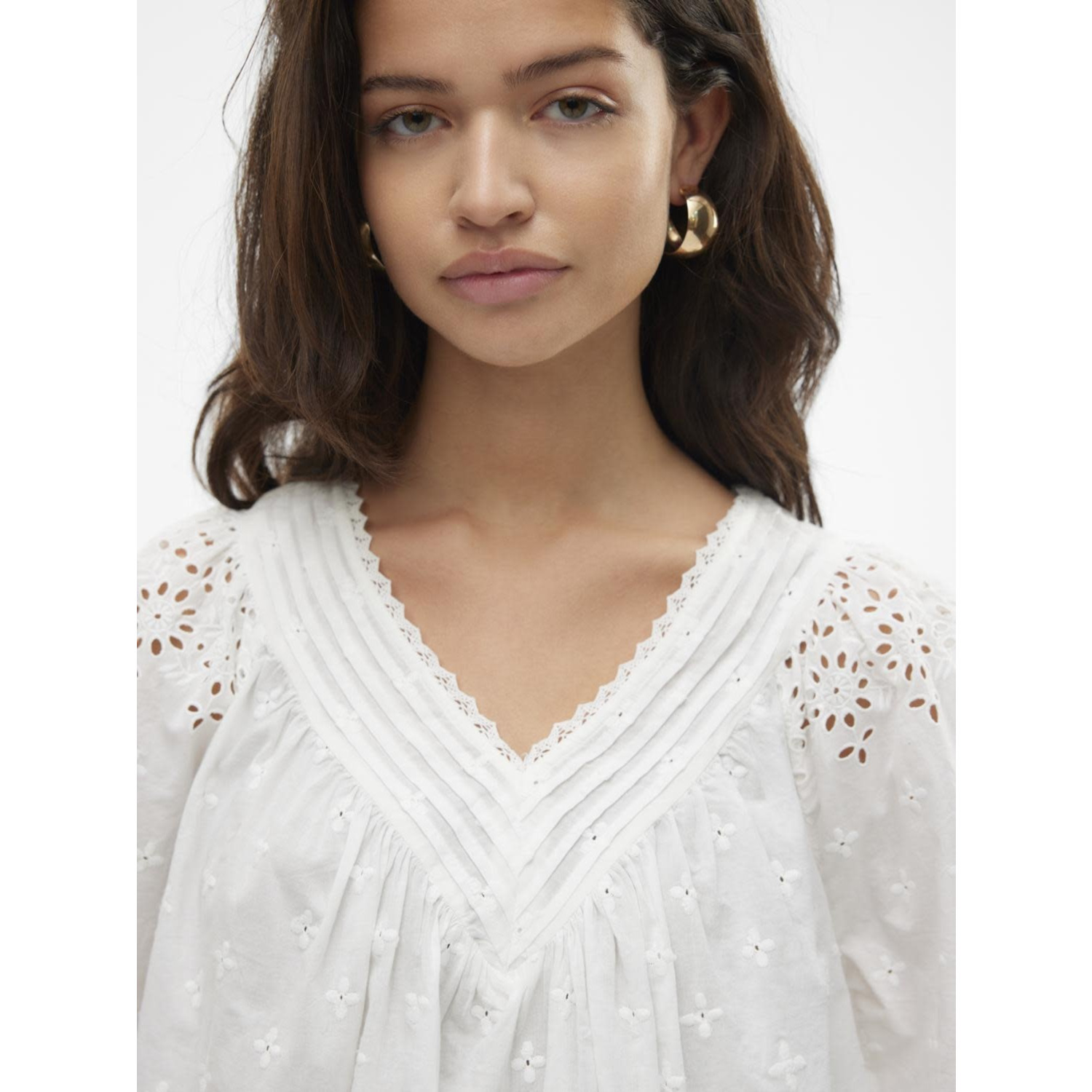 10309014 VMKAFFA S/S V-NECK TOP WVN BTQ Snow White - 36 / S -