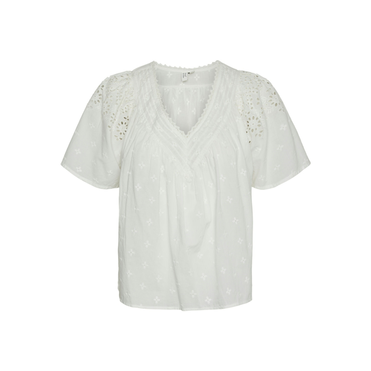10309014 VMKAFFA S/S V-NECK TOP WVN BTQ Snow White - 36 / S -