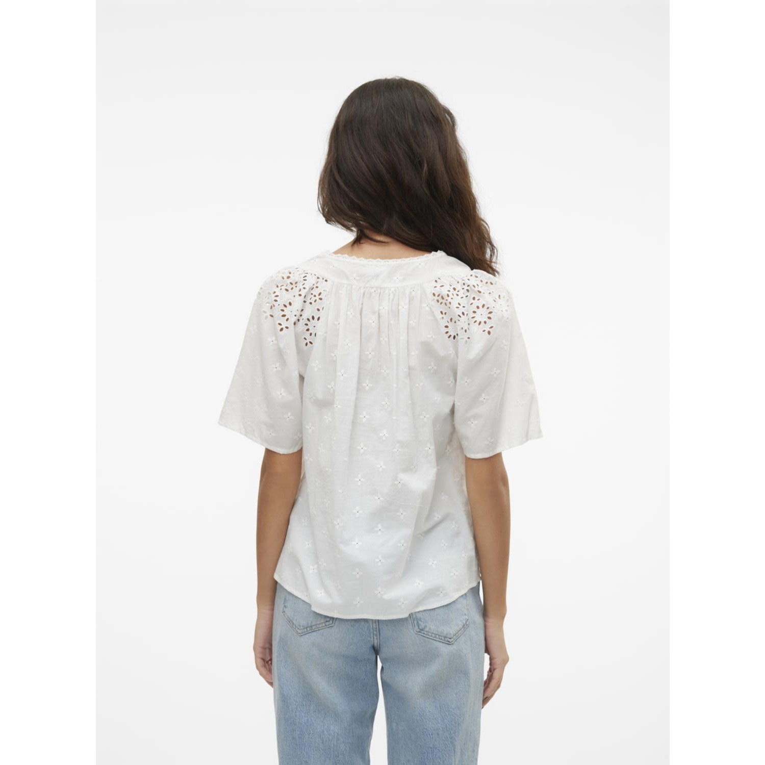 10309014 VMKAFFA S/S V-NECK TOP WVN BTQ Snow White - 36 / S -