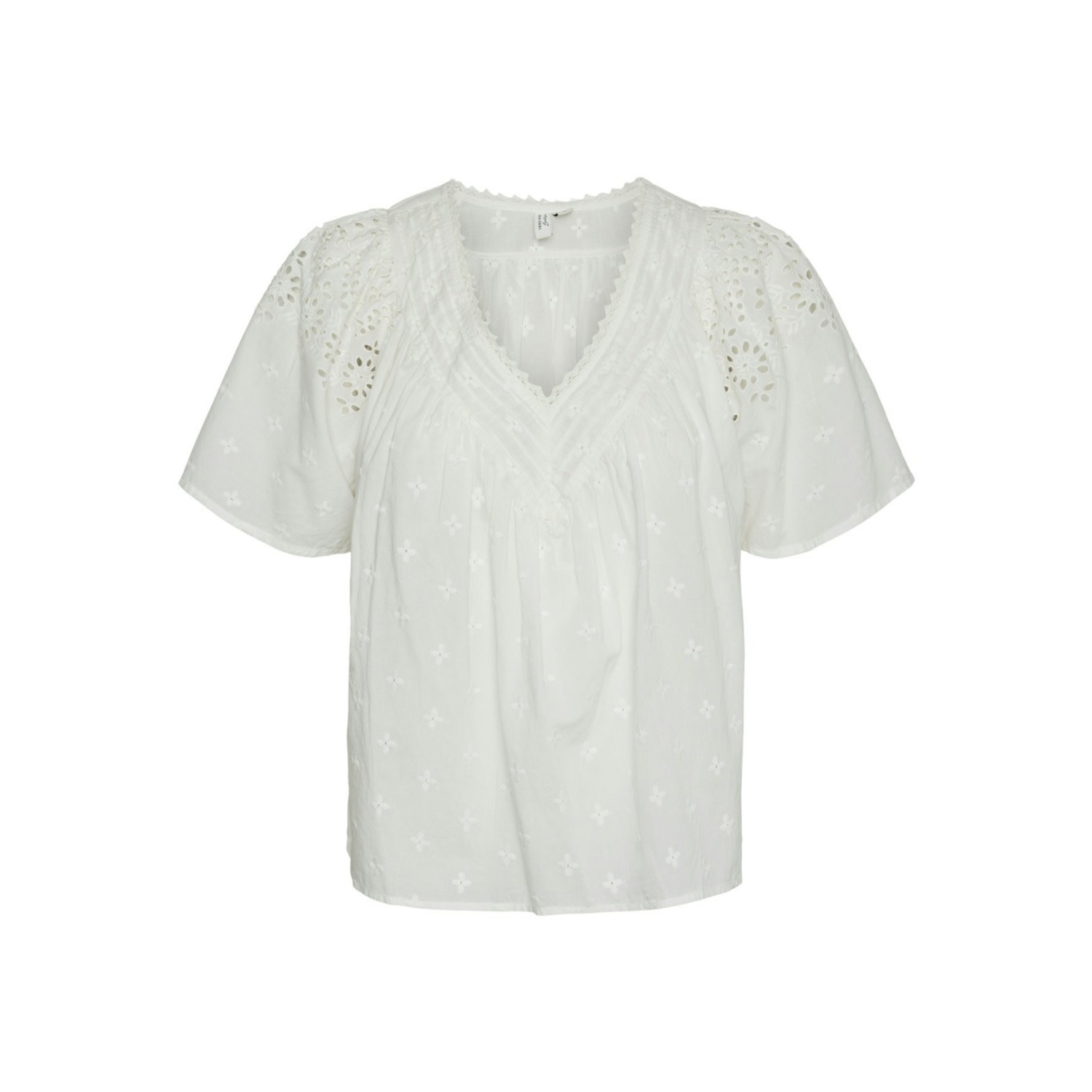 10309014 VMKAFFA S/S V-NECK TOP WVN BTQ Snow White - 36 / S -