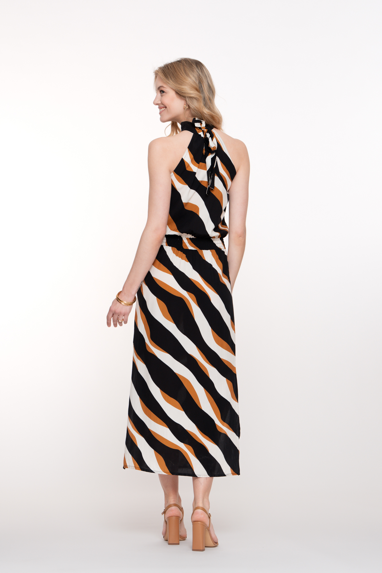 Geisha Halterjurk Off-White Zwart Caramel