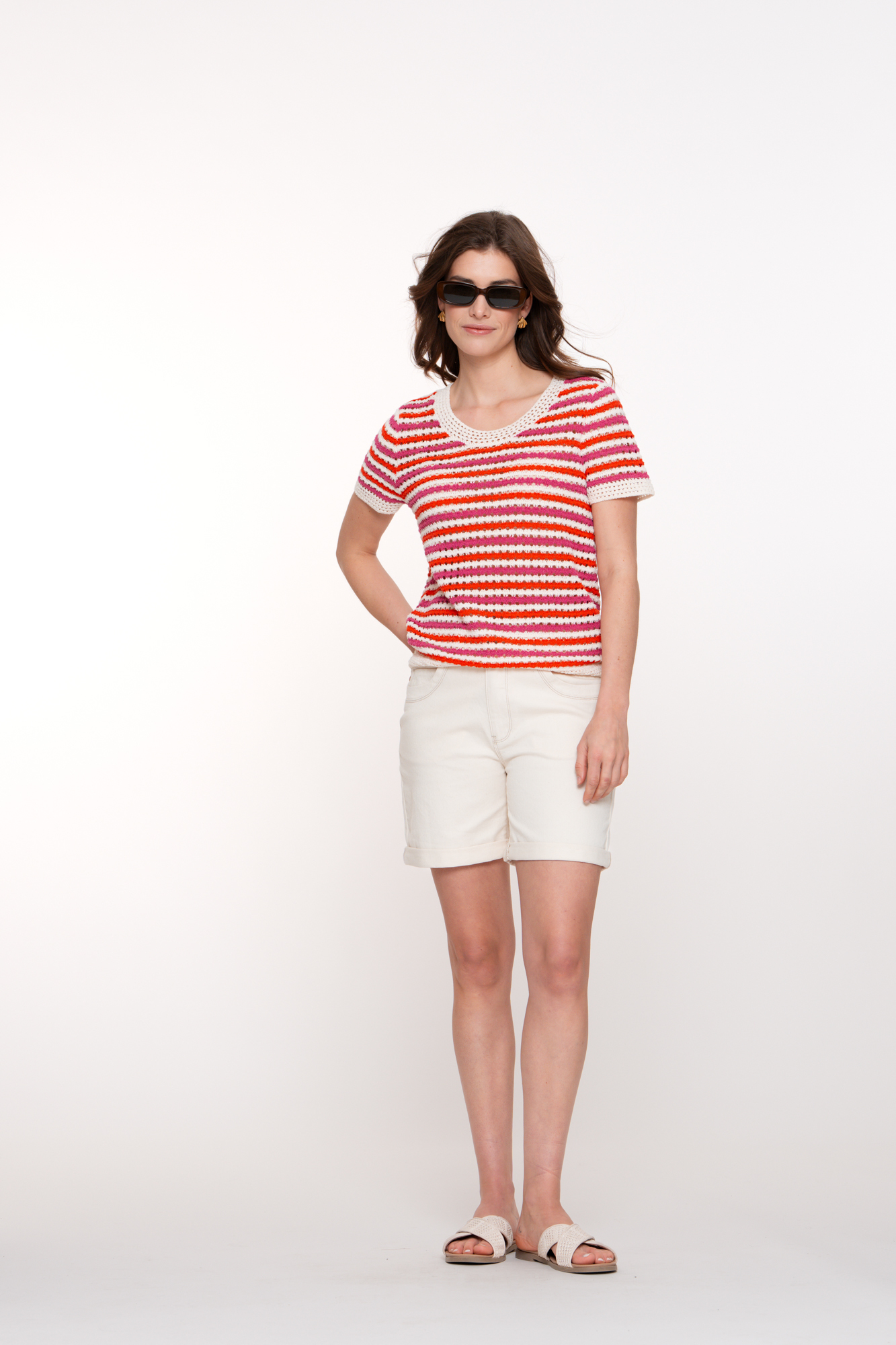 Geisha Gebreide Top Off-White Koraal Cyclame