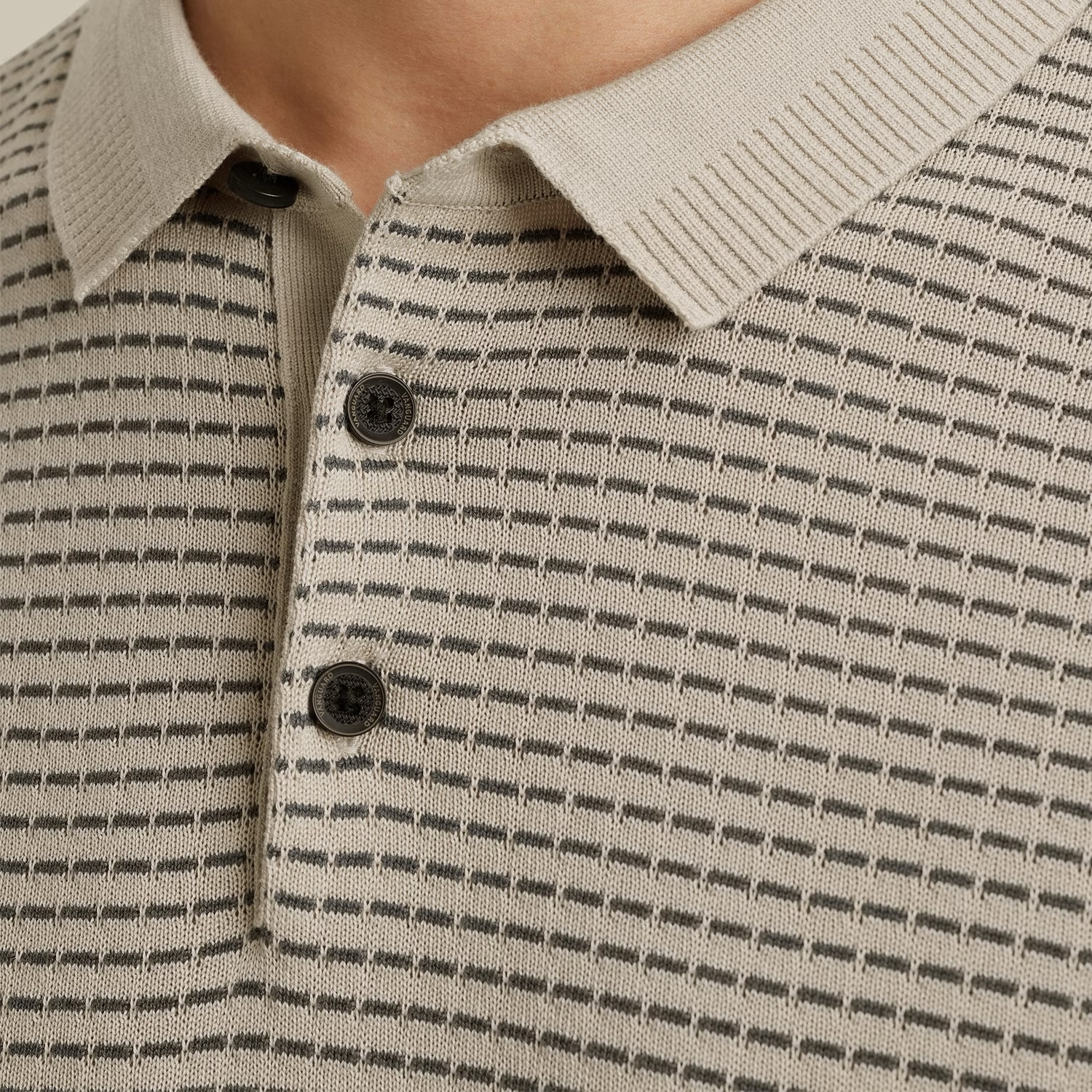 Vanguard Jacquard Polo Beige met Blauwe Streep