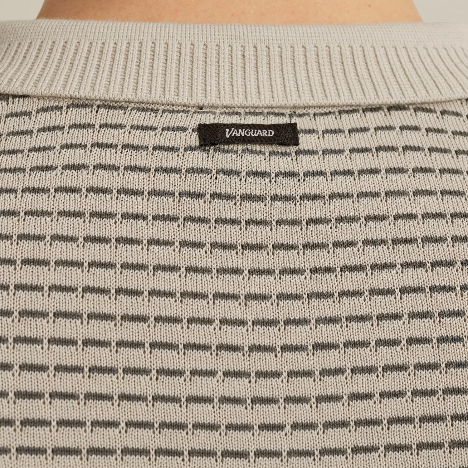 Vanguard Jacquard Polo Beige met Blauwe Streep