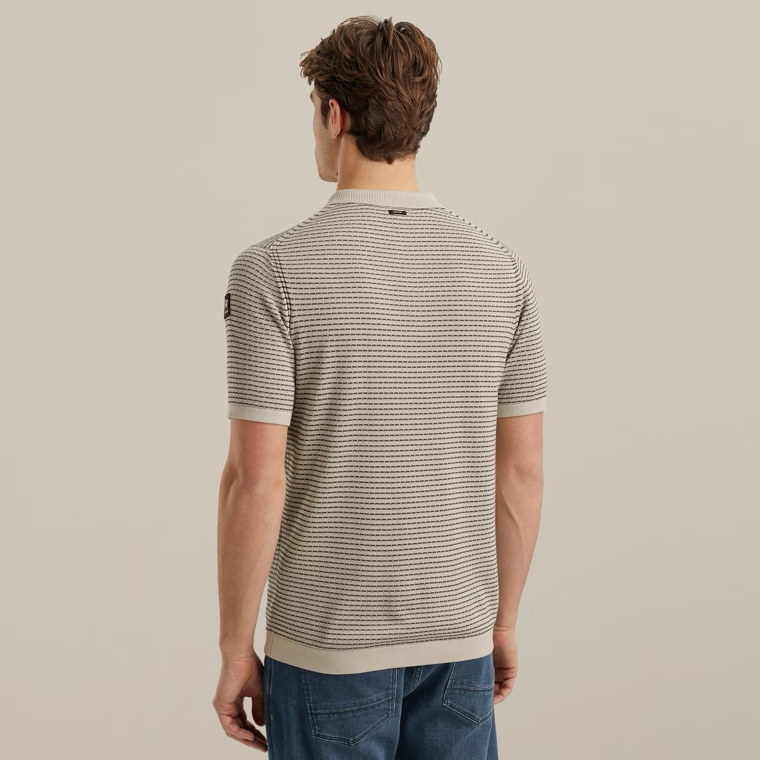 Vanguard Jacquard Polo Beige met Blauwe Streep