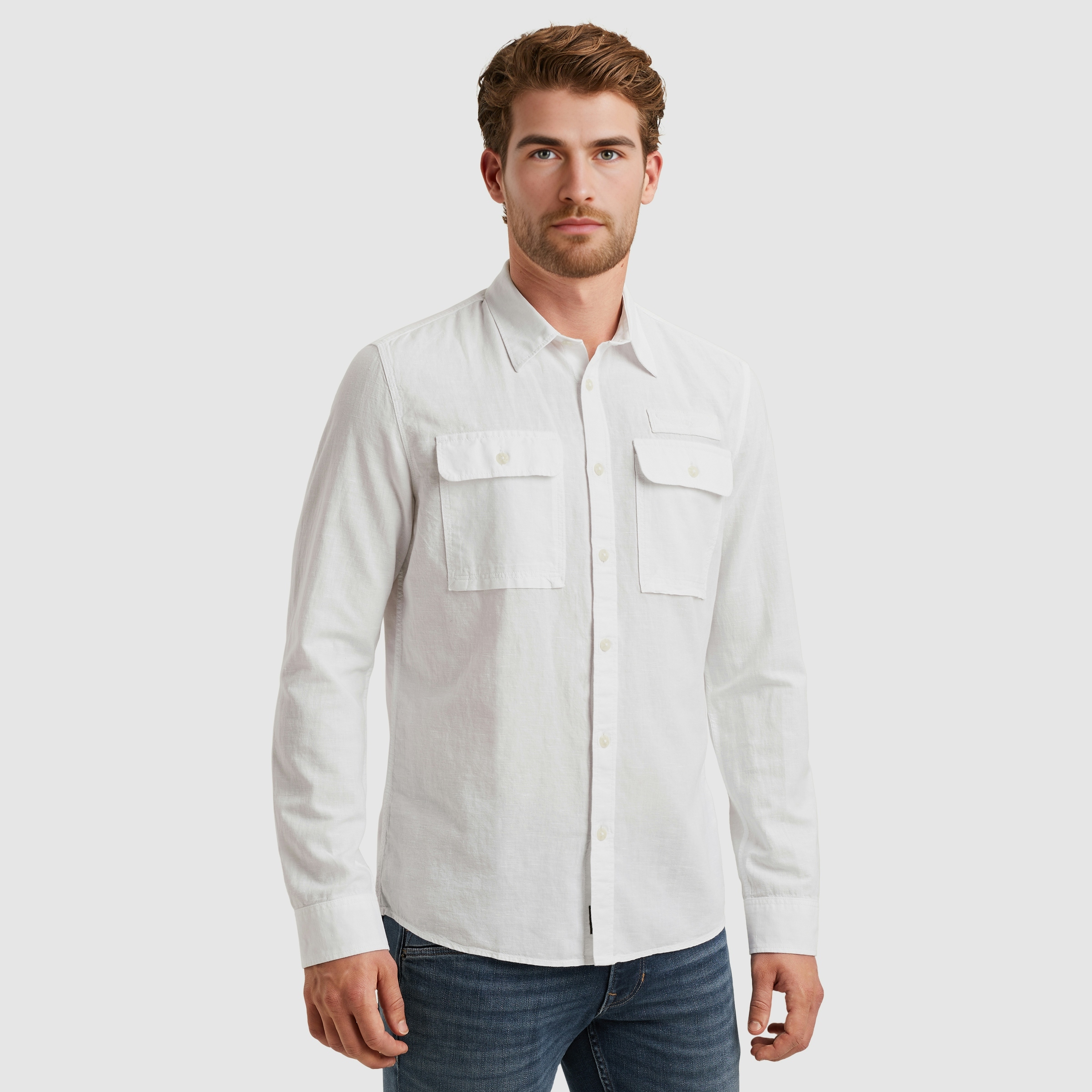 PME Legend Cotton Linen Overhemd Bright White