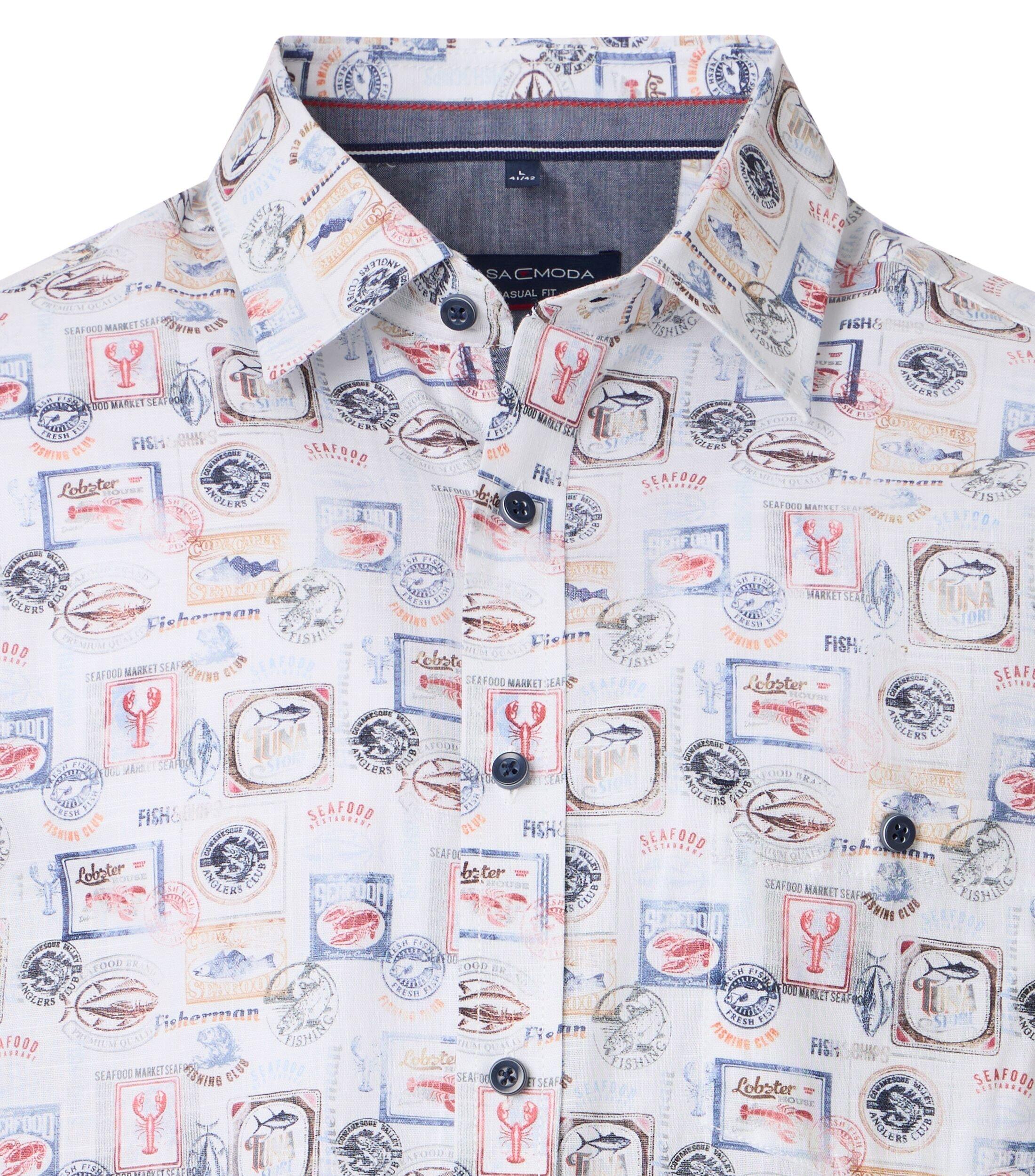 Casamoda Casual Fit Overhemd met Print Wit Korte Mouw