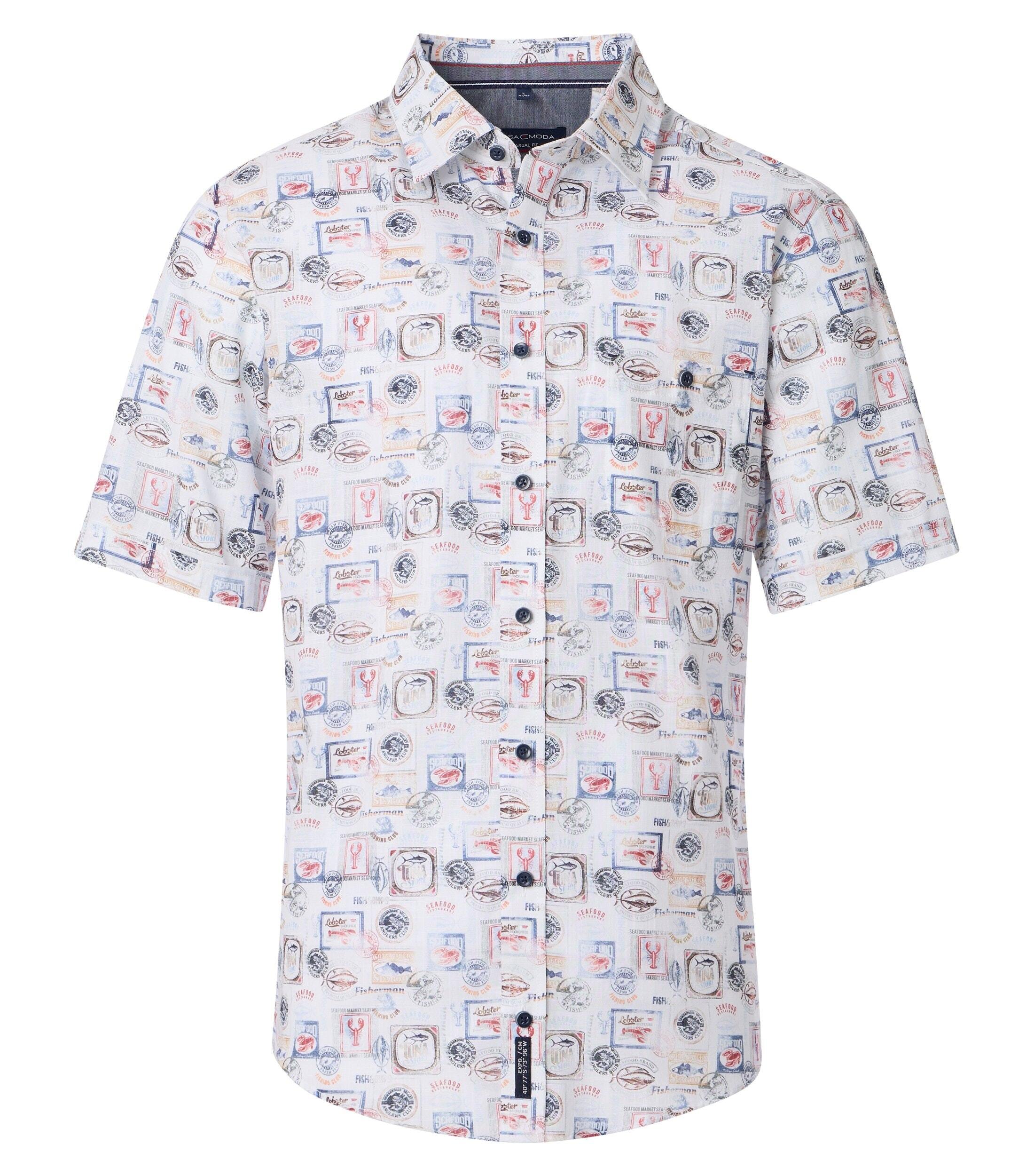 Casamoda Casual Fit Overhemd met Print Wit Korte Mouw