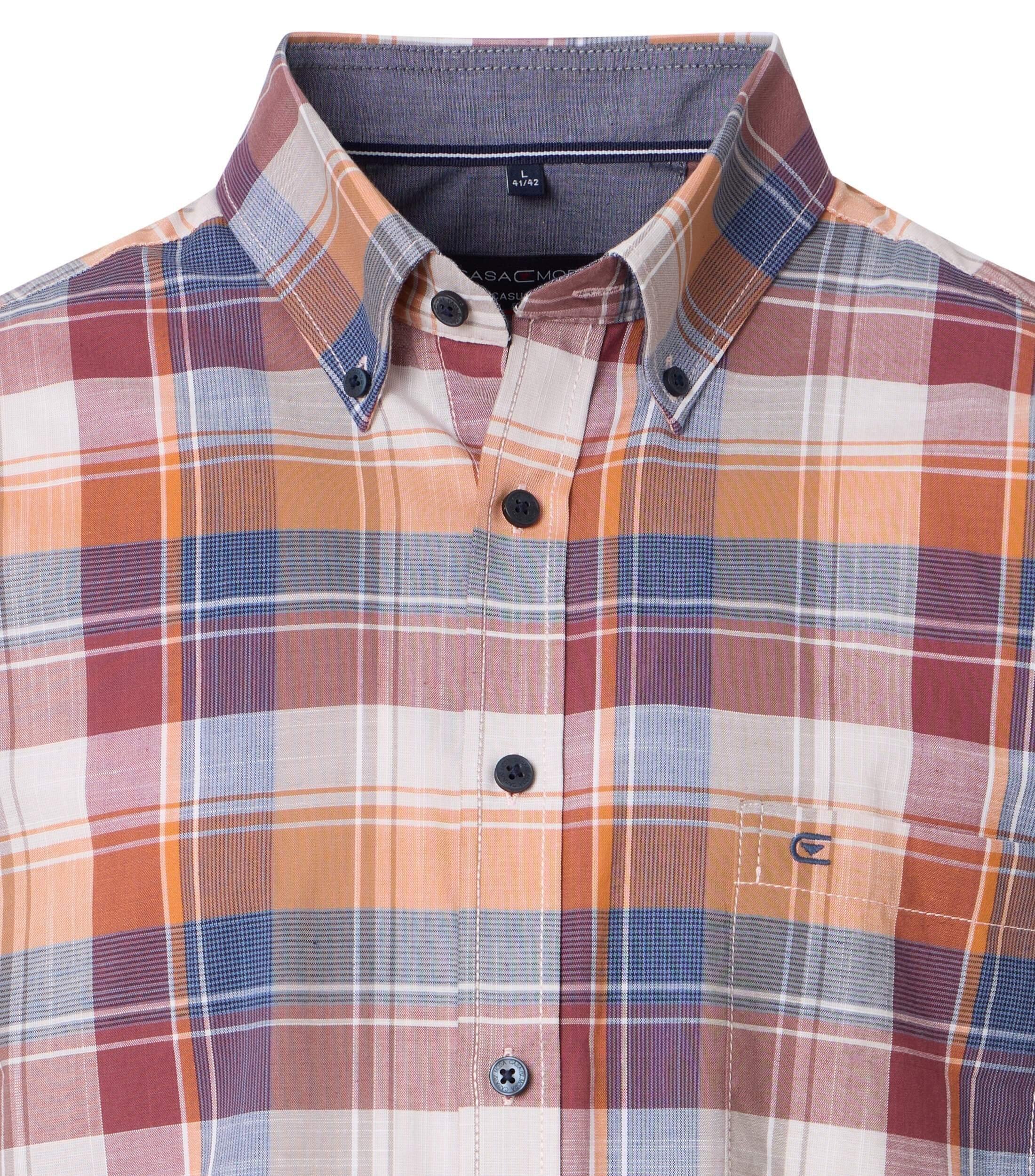Casa Moda Casual Fit Overhemd Rood/Oranje Ruit Korte Mouwen
