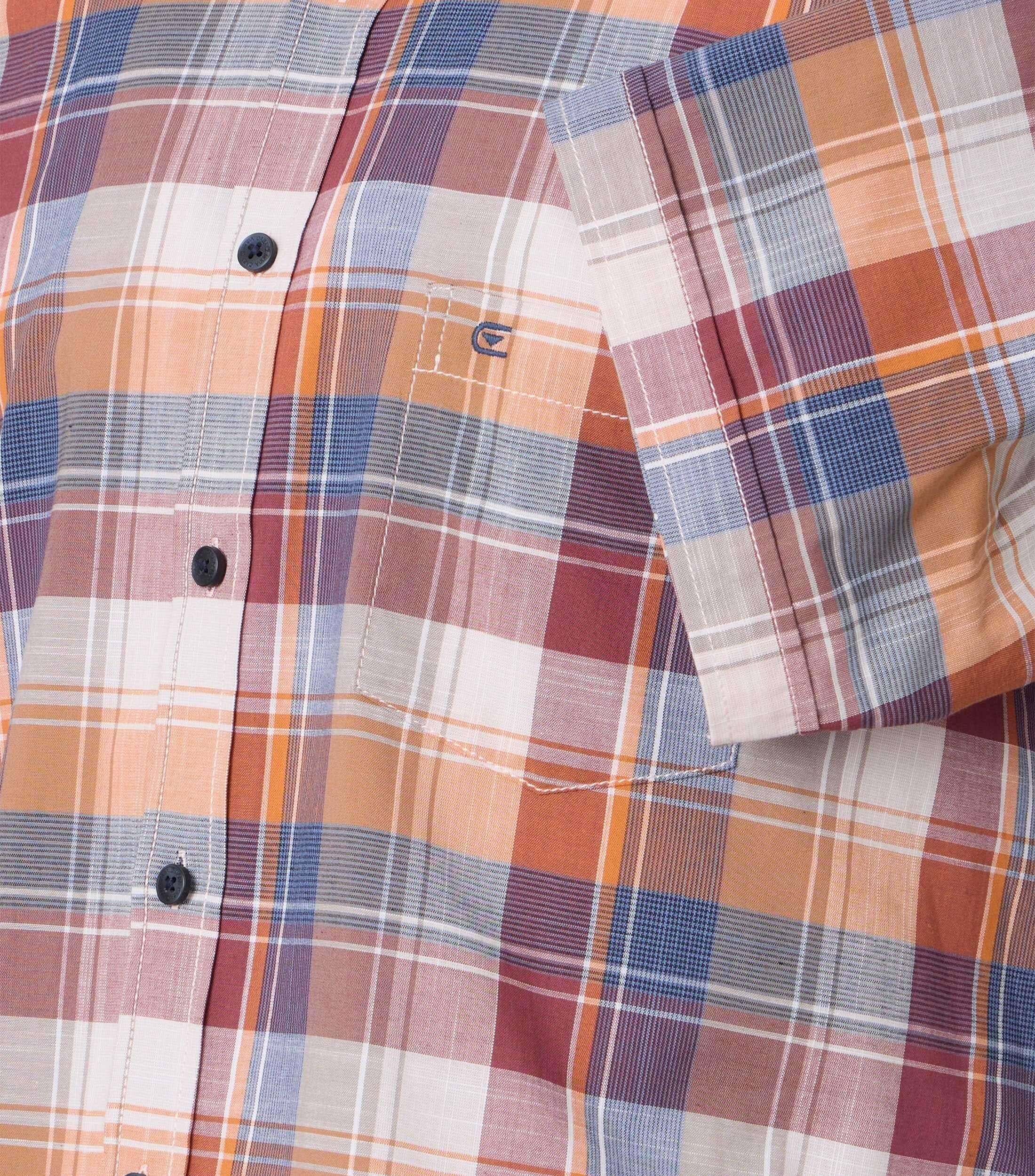 Casa Moda Casual Fit Overhemd Rood/Oranje Ruit Korte Mouwen