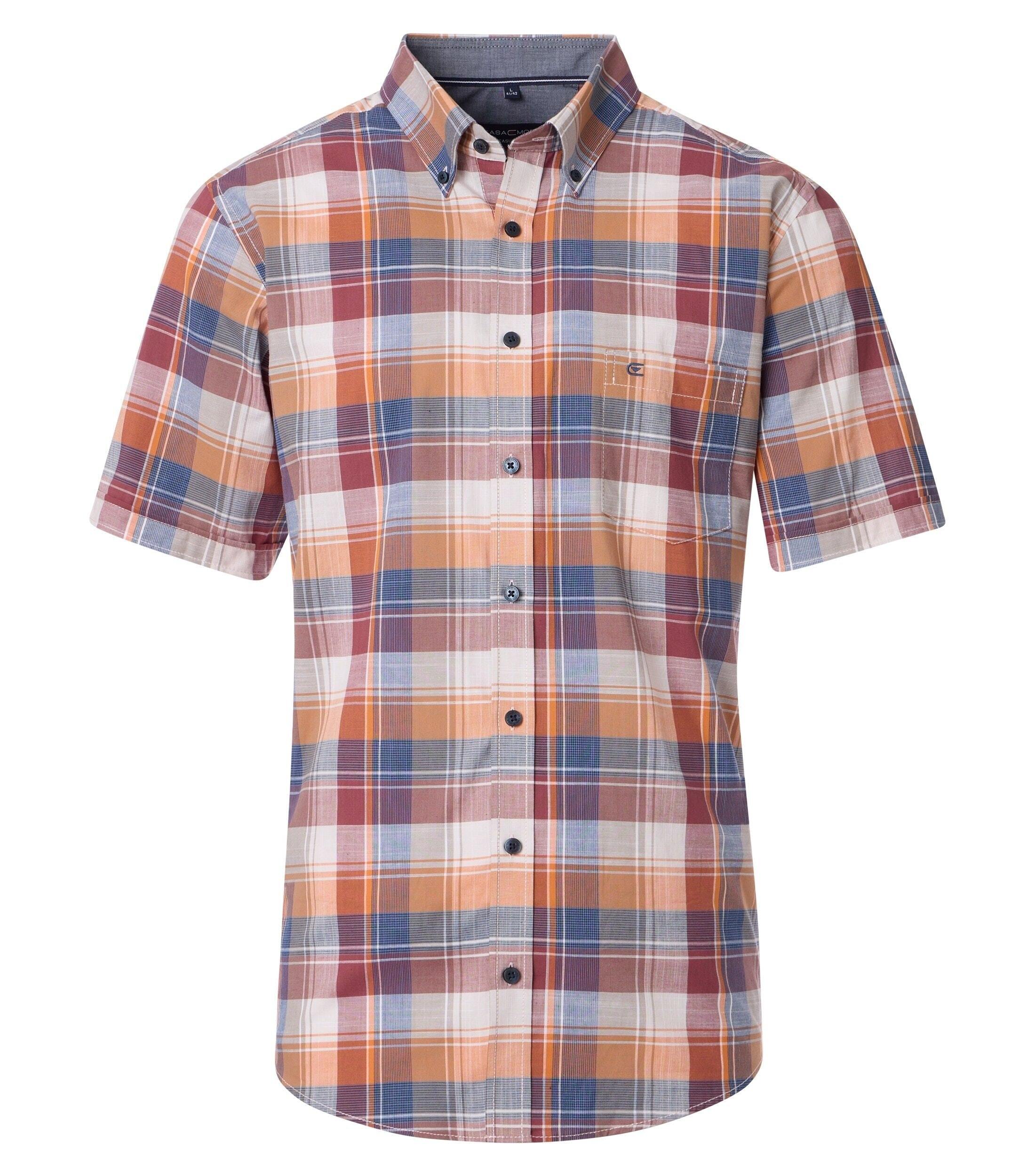 Casa Moda Casual Fit Overhemd Rood/Oranje Ruit Korte Mouwen