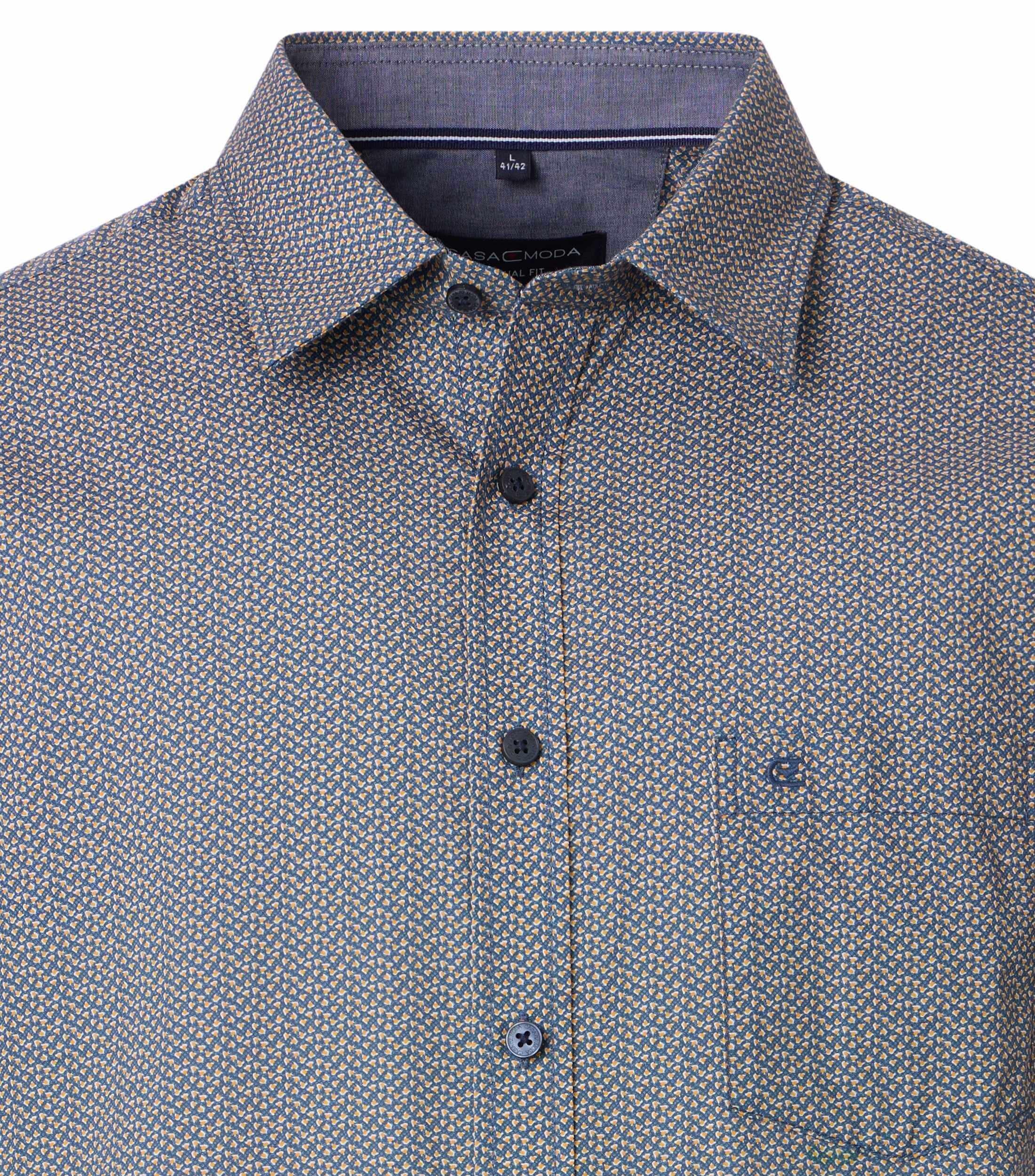 Casa Moda Casual Fit Hemd Blauw met Oranje Print