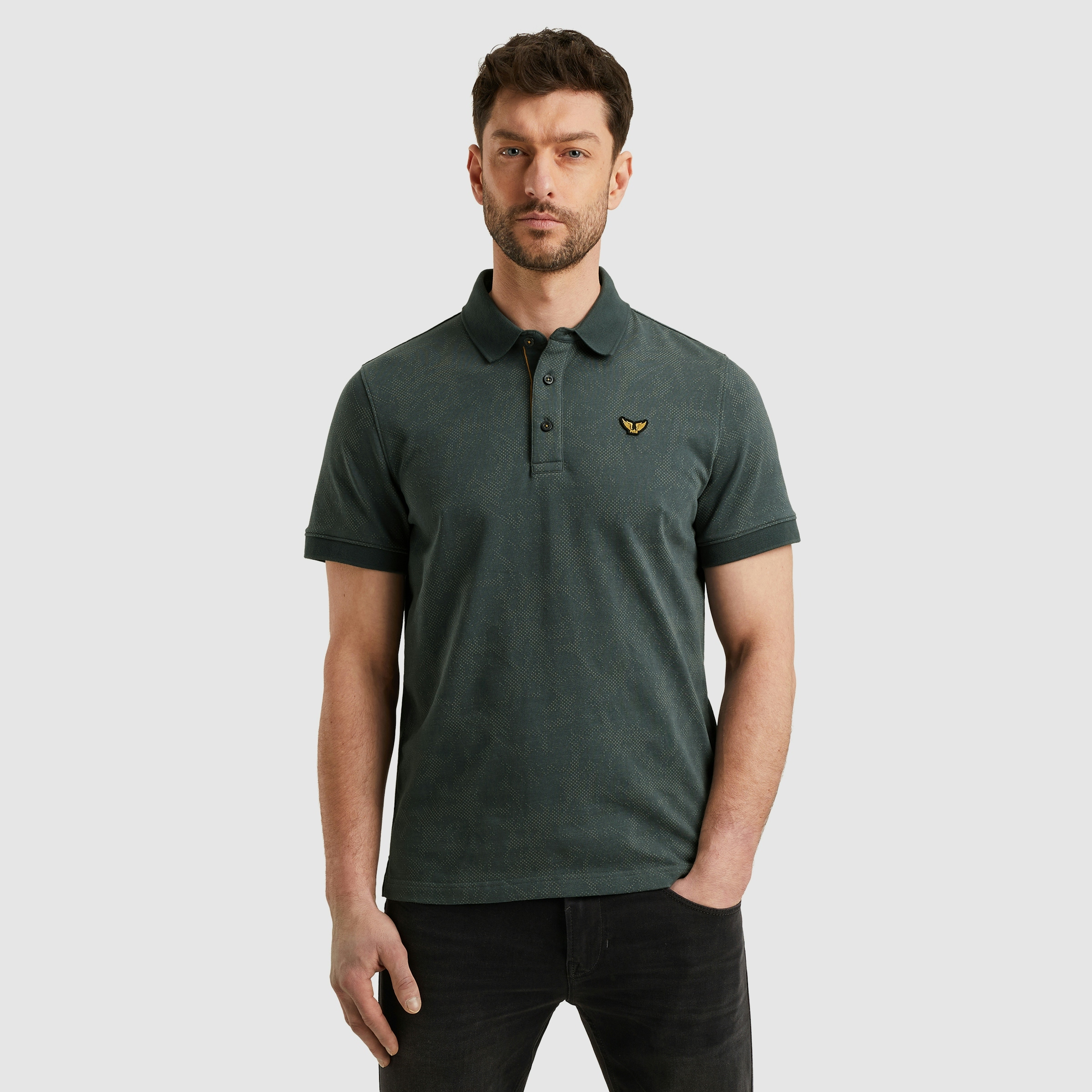 PME Legend Polo Fine Pique Jacquard Dark Slate